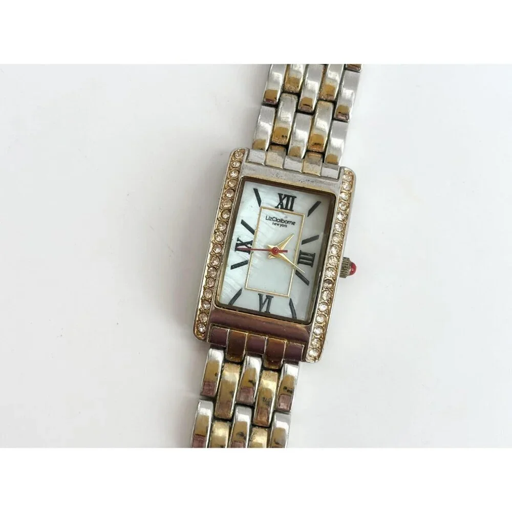 Liz Clairborne Silver T LIZ32SG Rhinestone Vintage Wristwatch - 22mm - WORKS!